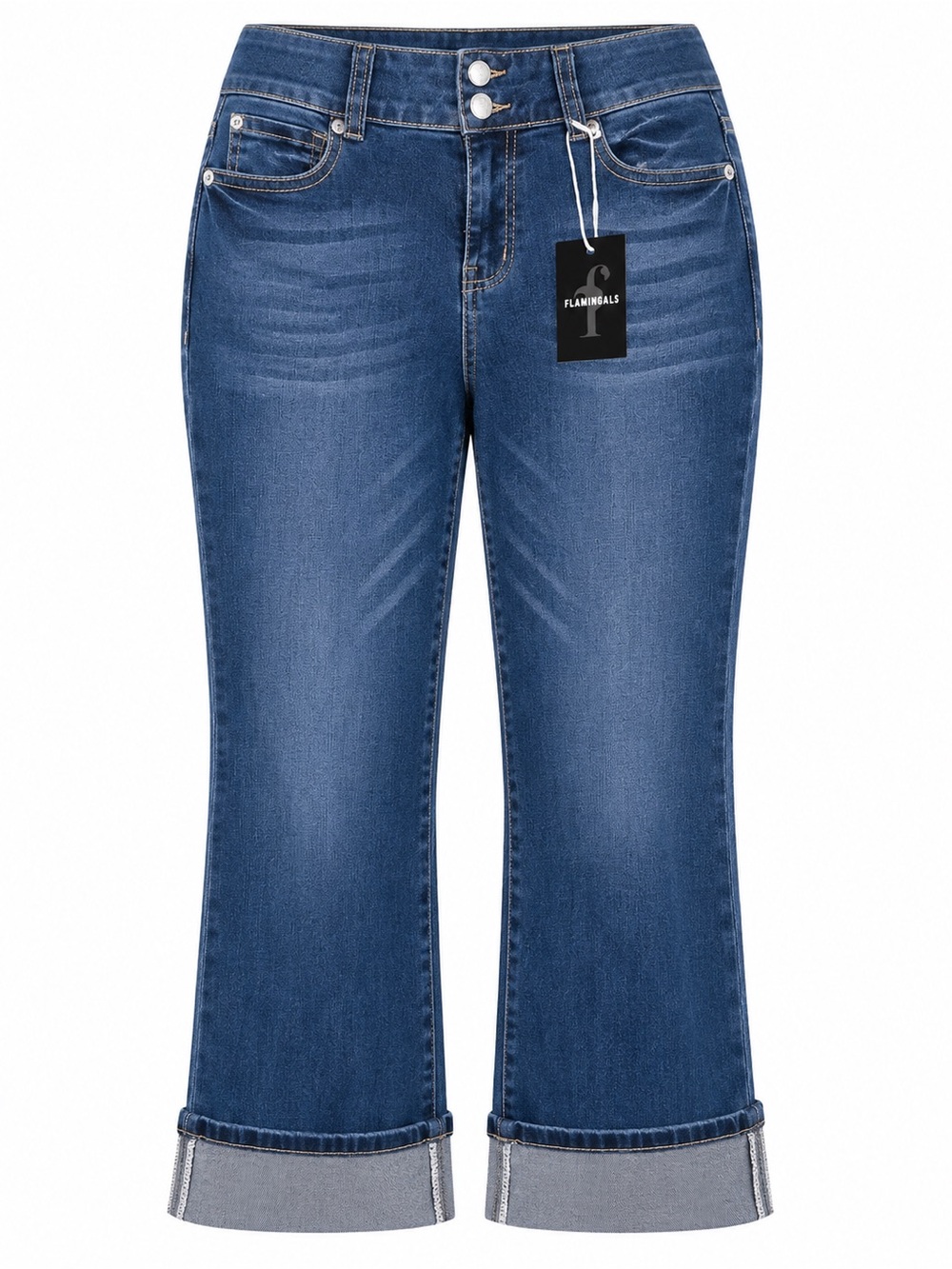 Flamingals Medium Cuffed Capri Jeans High Rise Stretch Denim NWT